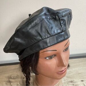 Men's VINTAGE Black Leather BERET Adjustable HAT